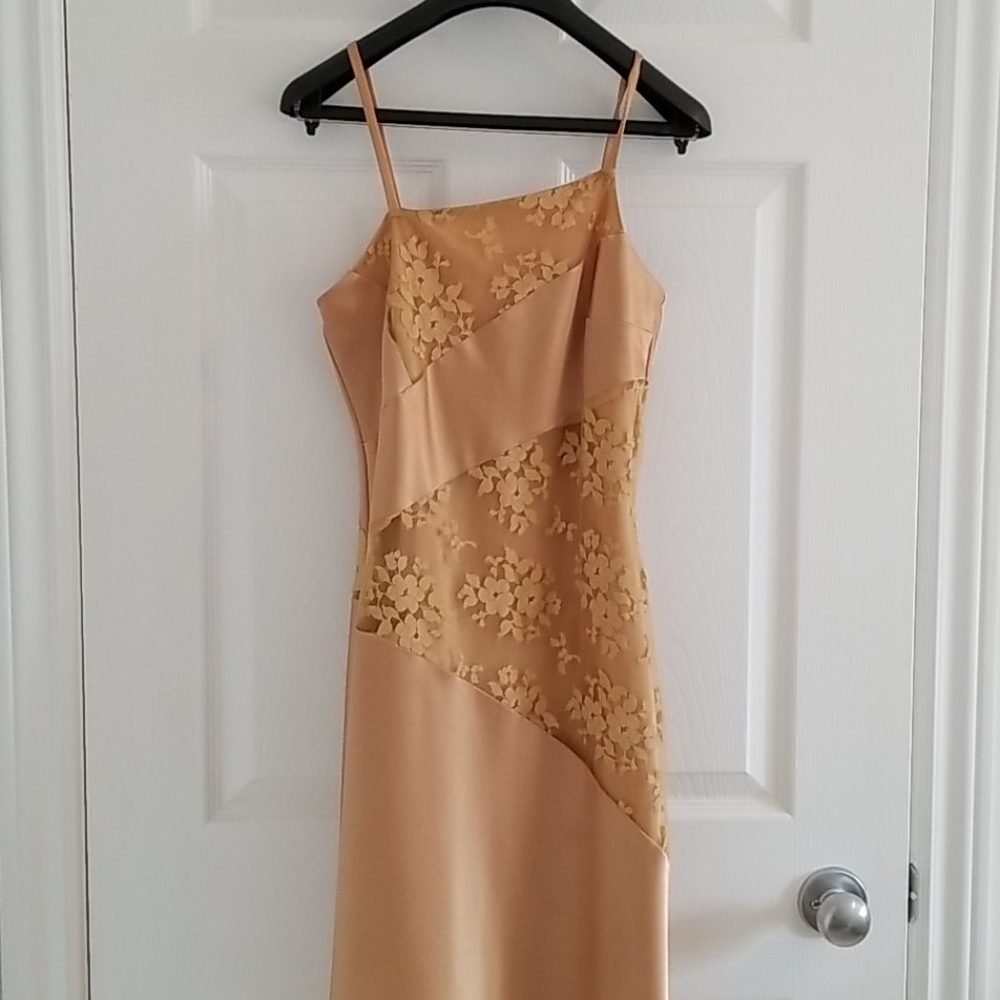 Vintage Gold Satin Lace Dress